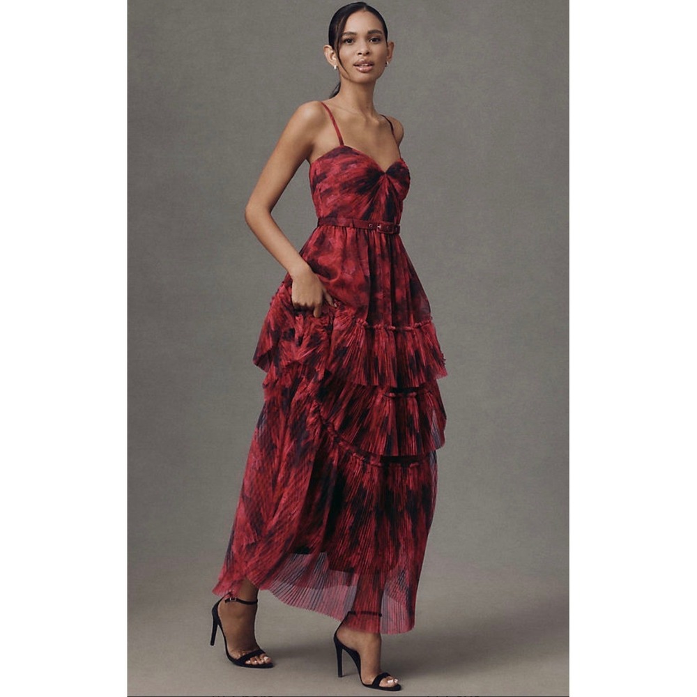 Hutch Madelina Pleated Tulle Tiered Maxi Dress Size 6 $398 NWT